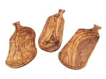 Planche à découper avec poignée et rainure fabriquée à la main en bois d'olivier 4