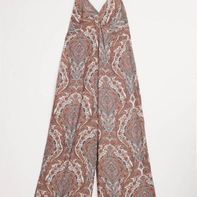 Wide leg jumpsuit in beige paisley print