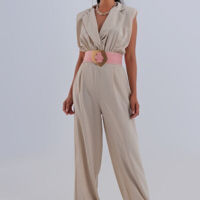 Jumpsuit mit weitem Bein in Beige