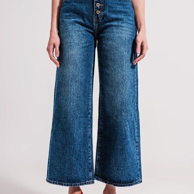 Wide leg jeans with exposed buttons