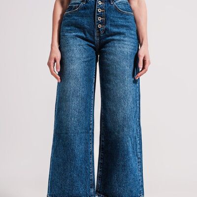 Jeans de pernera ancha con botones expuestos