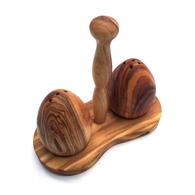 Salt shaker & pepper shaker with olive wood stand