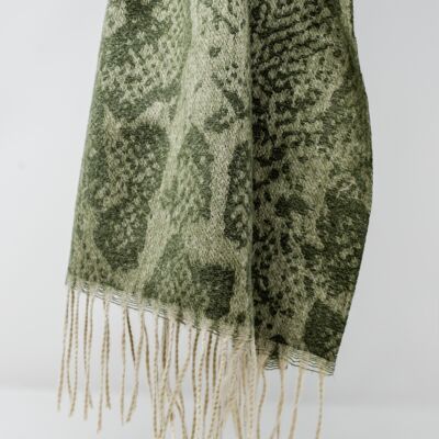 Foulard imprimé serpent vert avec frange