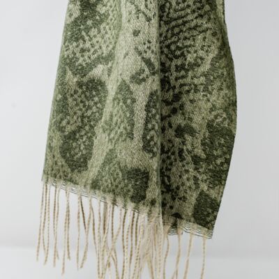 Green snake print scarf with bangs