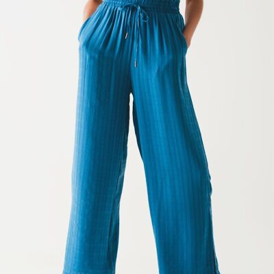 pantalones de pernera ancha con cordón en azul