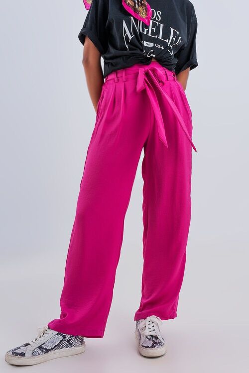 Wide leg belted pants in fuchsia