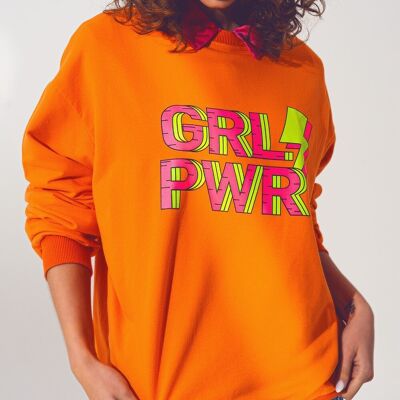 GRL PWR Text Sweatshirt in Orange