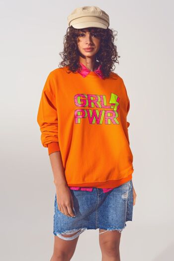 GRL PWR Text Sweat-shirt en orange 4