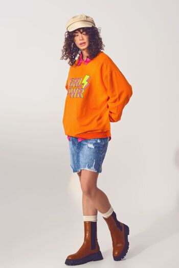 GRL PWR Text Sweat-shirt en orange 5