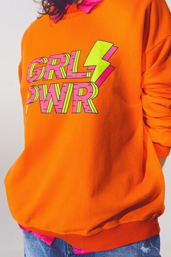 GRL PWR Text Sweat-shirt en orange 6