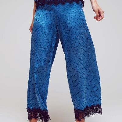 wide dotted pants with lace at the hems