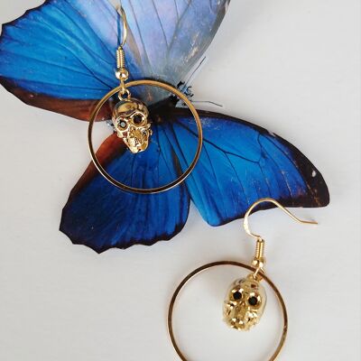 Calavera Gold Skull Hoop Earrings