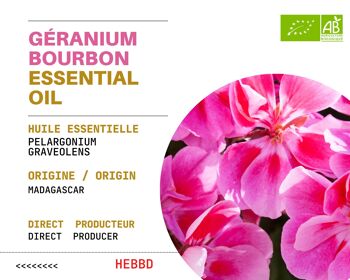 (  500 mL ) Huile Essentielle de GÉRANIUM Rosat cv Bourbon de Madagascar - Certifiée BIO par Ecocert 2