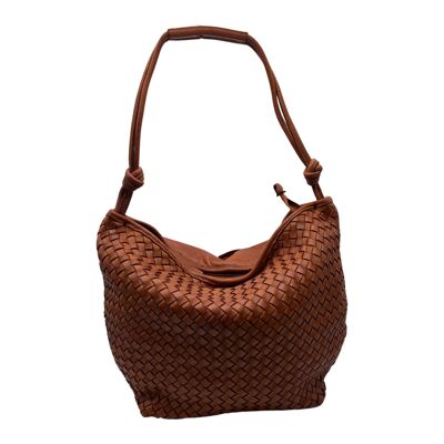 SAC CUIR VINTAGE TRESSE ISADORA COGNAC