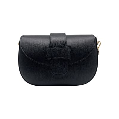 BOLSO CON SOLAPA LORIANA DE PIEL SEMBRADA NEGRO