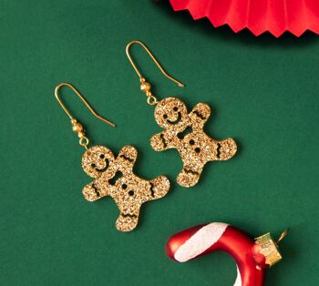 Boucles d'oreilles de Noël, bonhomme de pain d'épices - bijou gourmand, idée cadeau 1