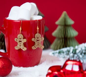 Boucles d'oreilles de Noël, bonhomme de pain d'épices - bijou gourmand, idée cadeau 2