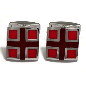 Boutons de manchette croix marron et carré rouge 2