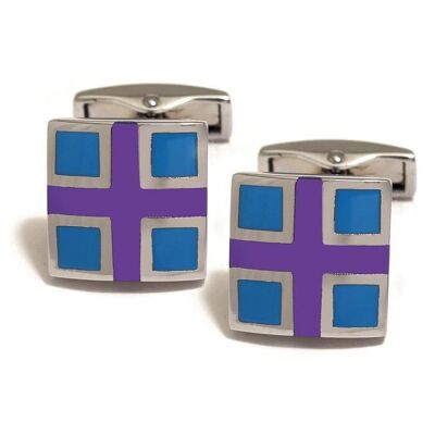 Boutons de manchette carrés violets et turquoises