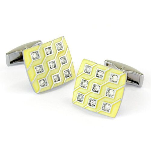 Chrome and Yellow Squares Cufflinks