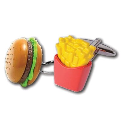 Manschettenknöpfe „Burger und Chips“.