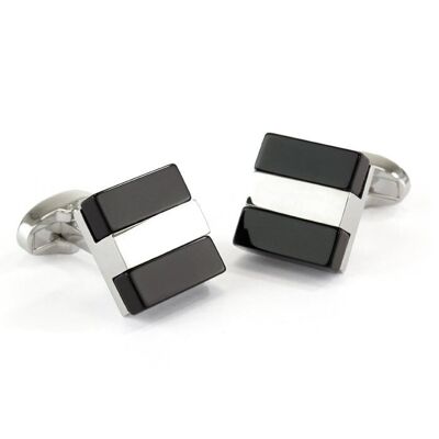 Centre Silver Finish with Black Edge Cufflinks