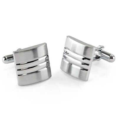Brushed Silver Finish Detailed Cufflinks