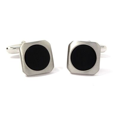 Brushed Silver with Black Inlay Cufflinks