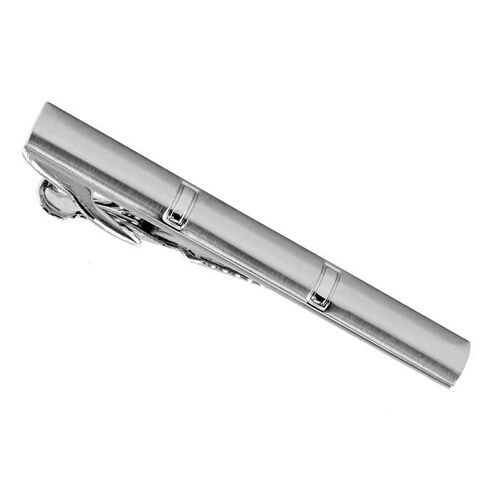Brushed Silver Finish Shiny Striped Tie Bar