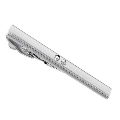 Brushed Silver Finish Twin Stone Tie Bar