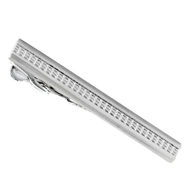 Brushed Silver Finish Patterned Centre Tie Bar