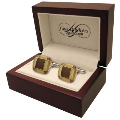 Cube Coloured Brown Stone Effect Cufflinks