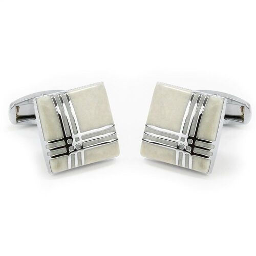 Cream with Silver Cross Lines Cufflinks