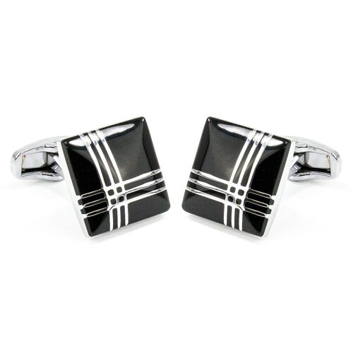 Black with Silver Cross Lines Cufflinks