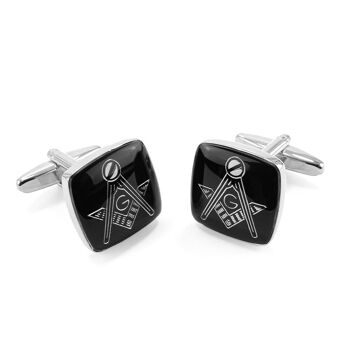 Boutons de manchette maçonniques noir/argent avec « G »