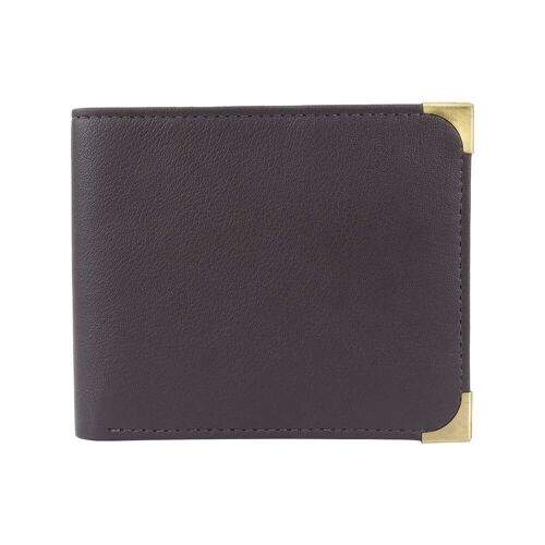 Brown Leather Wallet with Gold Accents