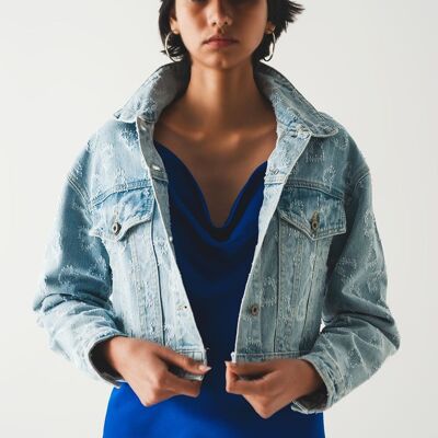 veste en jean oversize ornée de cœurs délavage clair