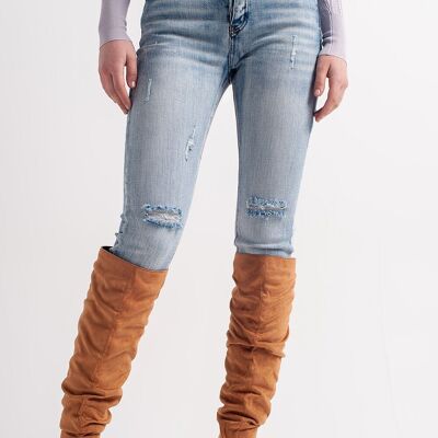 Heather Skinny Leg Distressed Jeans mit Knopfdetail in Hellblau