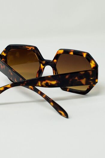 Lunettes de sol extragrandes hexagonales en carey oscuro 5