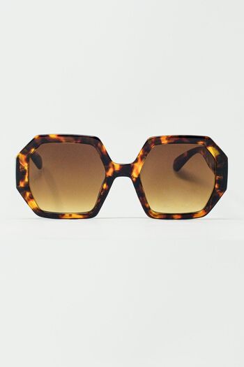 Lunettes de sol extragrandes hexagonales en carey oscuro 1