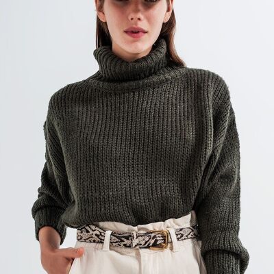 High neck chunky knit jumper in dark gray