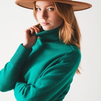 High neck cropped jumper in green