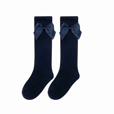 Marineblaue hohe Socken mit Schleife für Mädchen