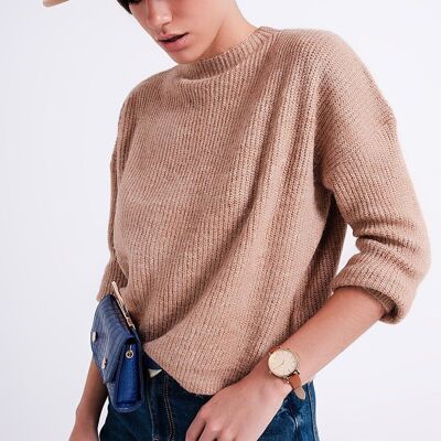 Pull col montant beige