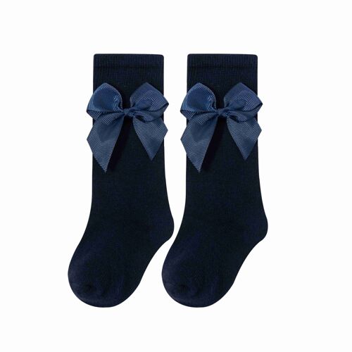 Navy High Socks With Bow Baby Girl