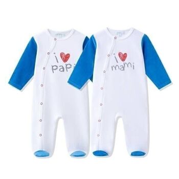 Pyjama avec pieds Garçon Fille I Love Mommy & Daddy Bleu 1