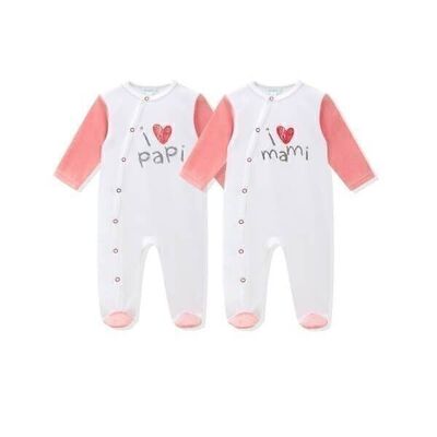 Pyjama mit Füßen Junge Mädchen I Love Mommy & Daddy Pink