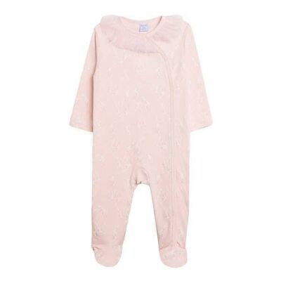 Pyjama mit Füßen Mädchen Baumwolle Chiffonkragen Rosa