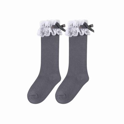 High Socks With Lace Girl Dark Gray