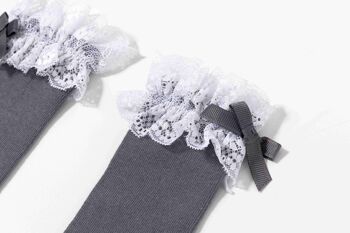 Chaussettes Hautes Avec Dentelle Fille Gris Foncé 2